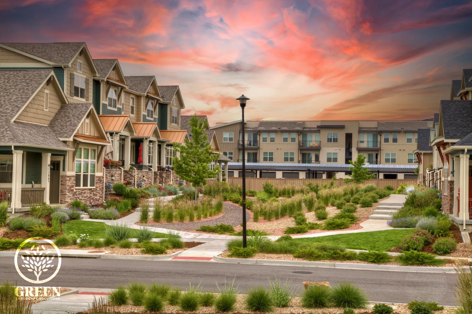 A commercial landscape design by Green Landscape Solutions in Boulder, Colorado.